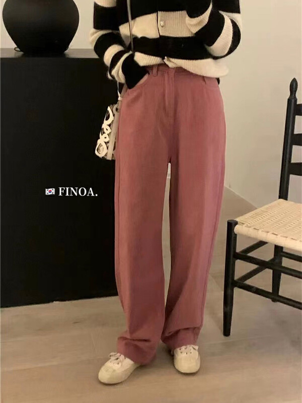 【FINOA】Fashion simple solid color straight comfortable loose jeans olive1376