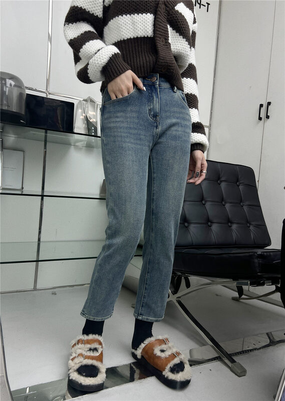 【T-PLATFORM】Straight fit and all-match fleece jeans 8961# CQW