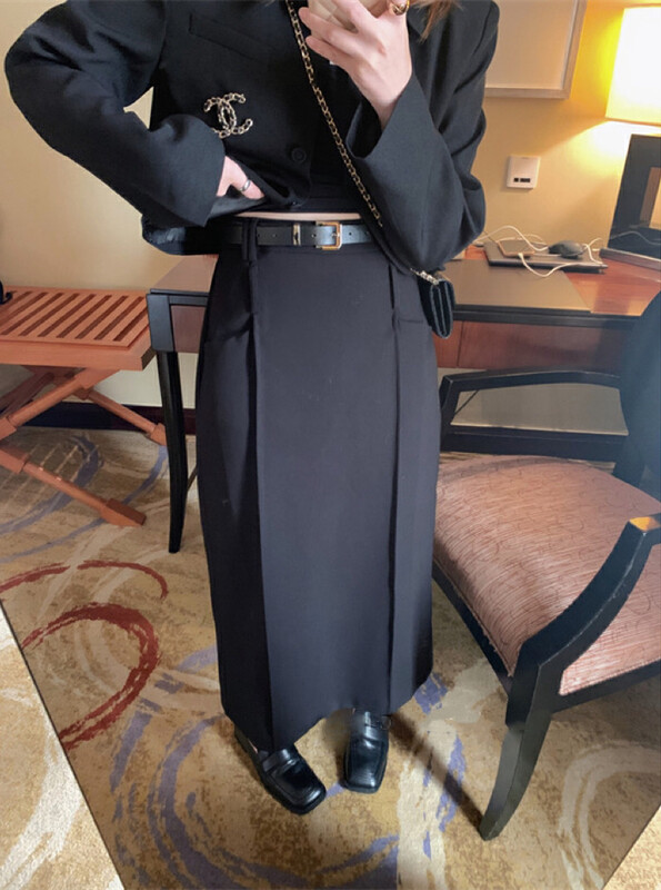 【Y.JIA Ijia】Korean version of casual all-match thin slit skirt (with belt) 2782