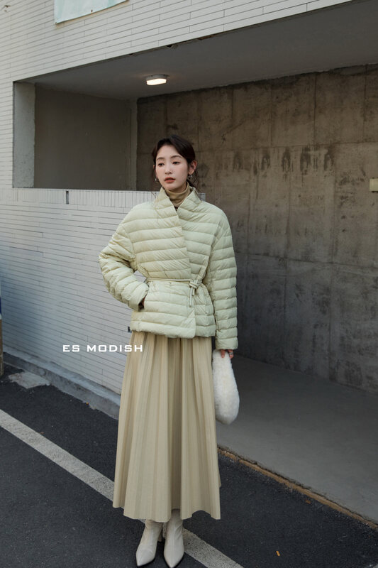 【ES MODISH】Korean V-Neck Loose Warm Down Jacket (with Waist Cord) (90% White Duck Down) JK2062# CQW
