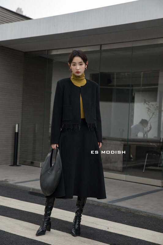 New in winter!【ES MODISH】Fringe decorative short all-match wool coat (including 100% wool) JK2054A# CQW