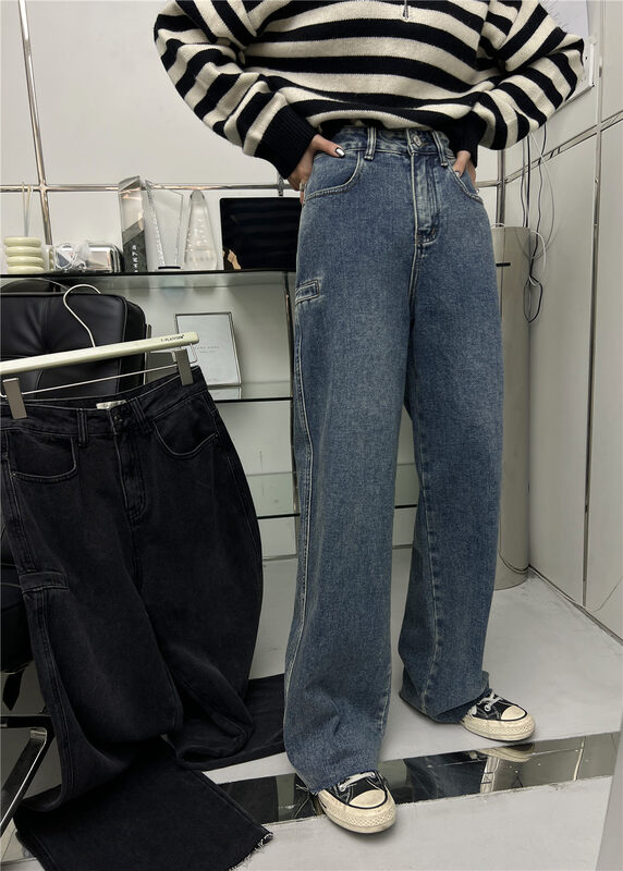 【T-PLATFORM】Korean Style Straight Casual Fleece Jeans V8912# CQW