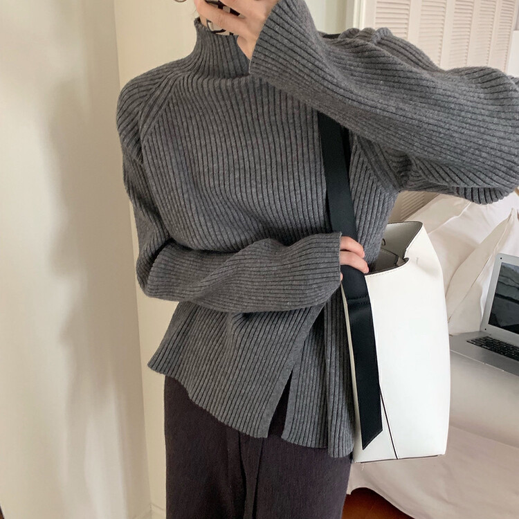 【Y.JIA Ijia】French retro wild half turtleneck slit bottoming knitted sweater 786