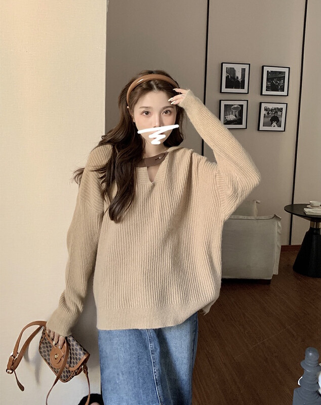 [Y.JIA Ijia] Gentle design with leather buckle hooded loose knitted sweater sweater 672-1