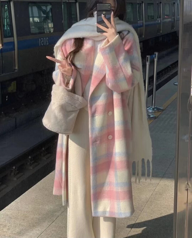 【ARE STUDIO】Long Collar Check Colorblock Coat 92367# OZQ