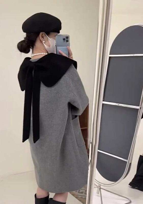 [Y.JIA Yijia] Temperament age-reducing sweet bow-neck A version slim wool coat 55025