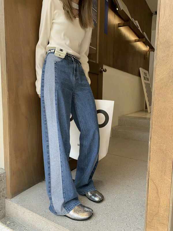 【SAVAGE】Western Retro High Waist Side Contrast Loose Jeans S1219# WPL