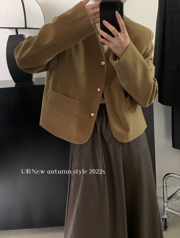 [U grain] Dongdaemun's new V-neck velvet jacket short jacket 879