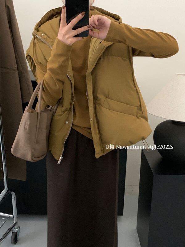 [U grain] Dongdaemun's new hooded down vest warm down jacket (including 80% white duck down) 1093# FHX