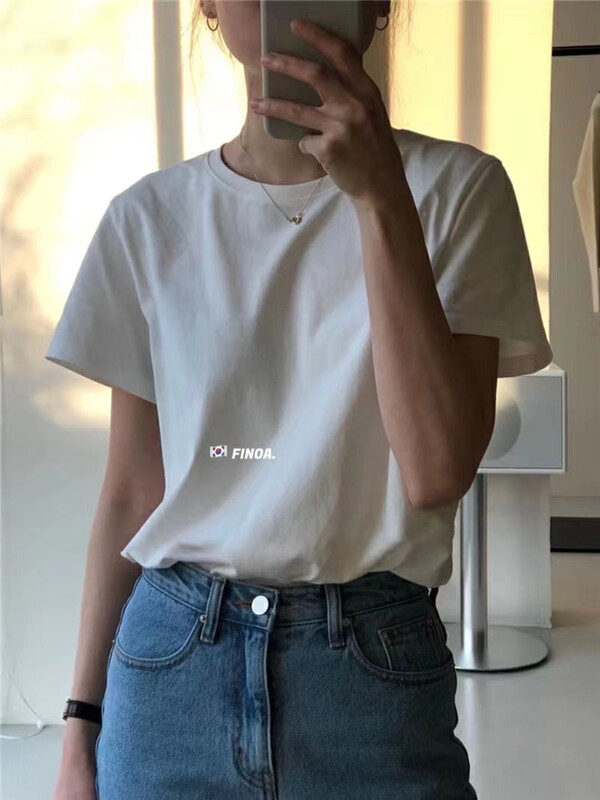 Original price 42.86! [FINOA] Brushed simple atmosphere skin-friendly comfortable short-sleeved T-shirt Short-sleeved T-shirt 10768# JHY