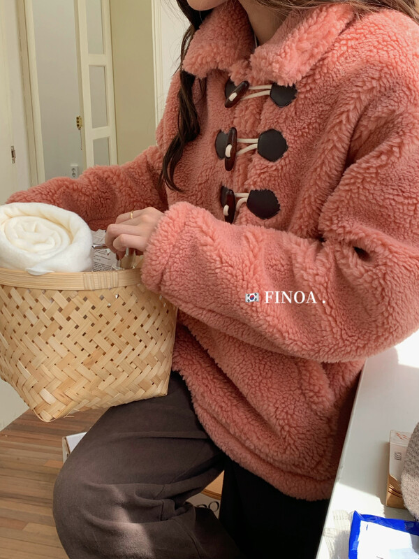 【FINOA】Korean version of casual polar fleece horn buckle stand-up collar folded all-match sweater 10887