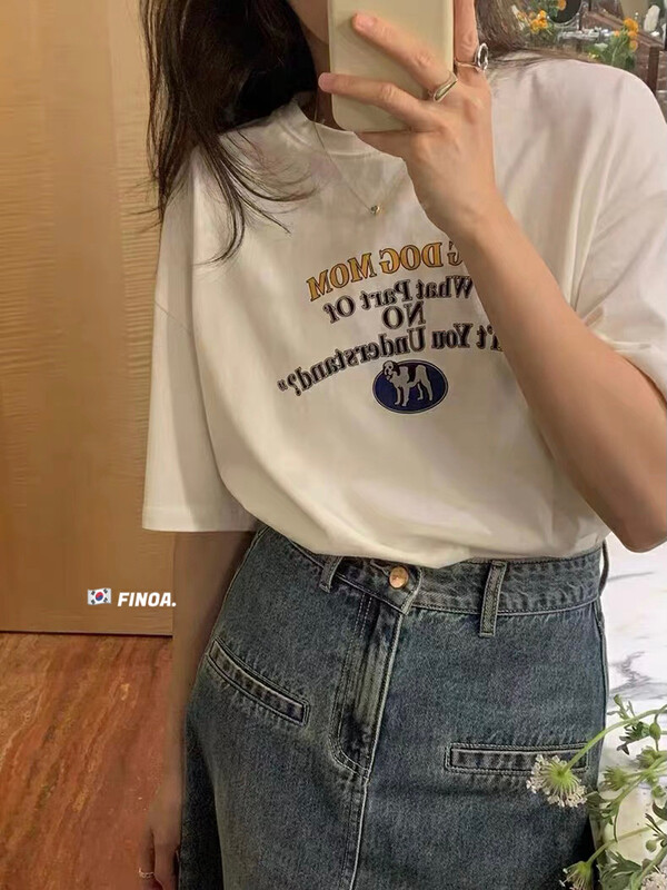 Original price 54.14! [FINOA] Fun and versatile cartoon pattern printing loose round neck short-sleeved T-shirt 1341# JHY