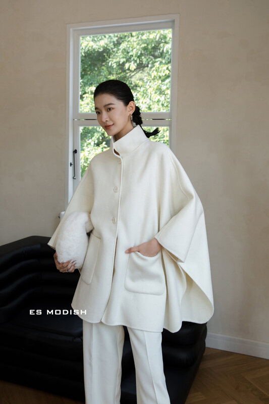 【ES MODISH】Cape Stand Collar Minimalist Wool Jacket (Content 100% Wool) JK2024B# CQW