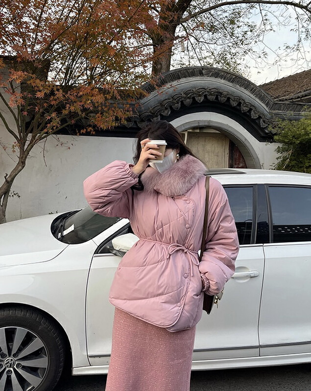 Live ⑤! [Y.JIA Yijia] Korean version of the temperament detachable fur collar design sense strap down jacket (with detachable fur collar) 33007