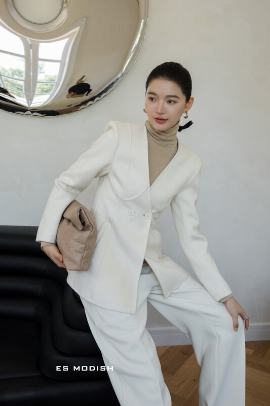 【ES MODISH】Temperament and high-quality waist double-button wool coat (including 100% wool) JK2029B# CQW