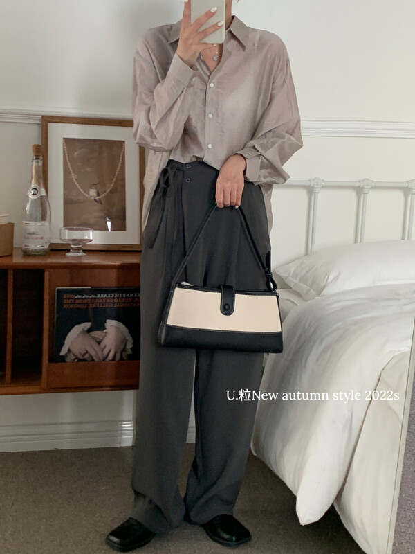 [U grain] Korean version of the commuter all-match tethered straight suit pants trousers 06331