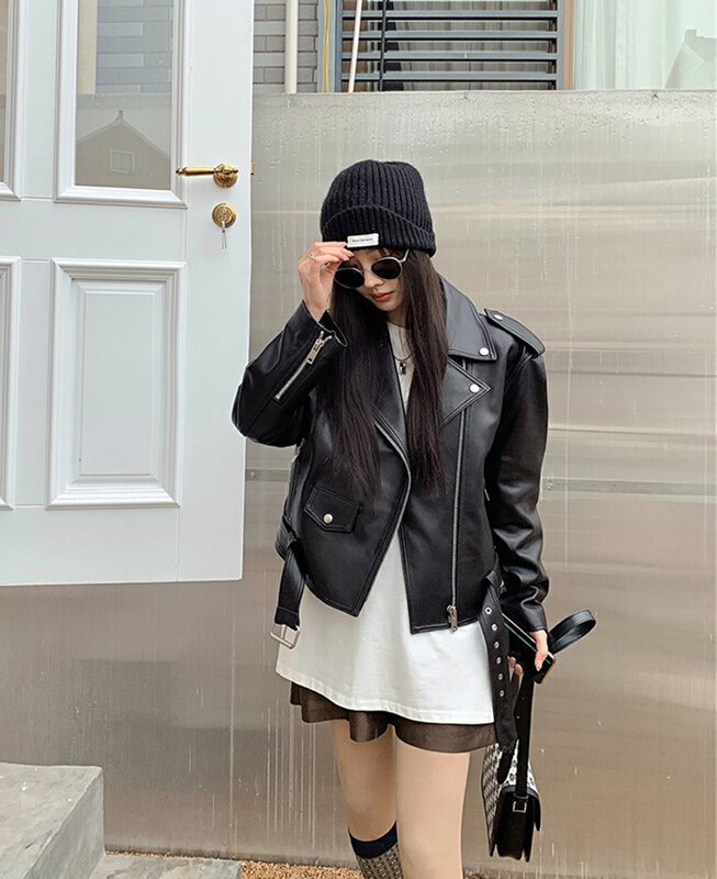 【TAN】Motorcycle Style Fashion Casual Leather Jacket c3240# JJ