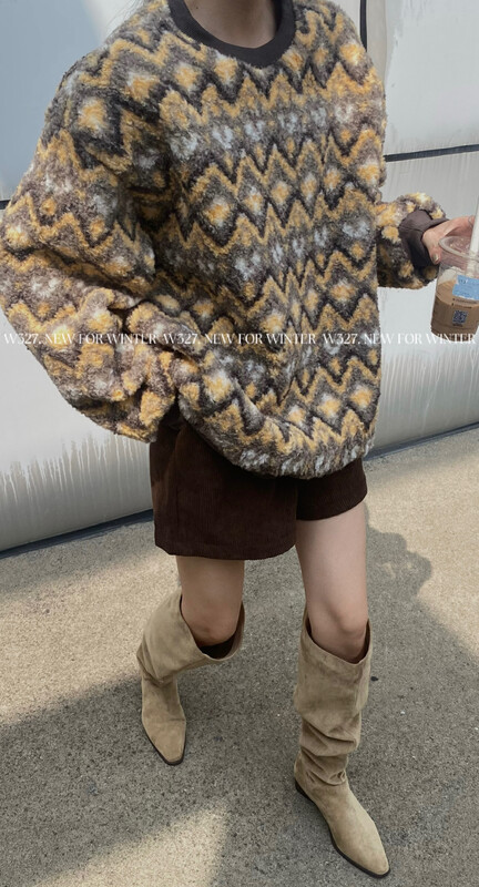 【W327.】Korean version custom pop pattern retro lamb velvet sweater 57192# CQW
