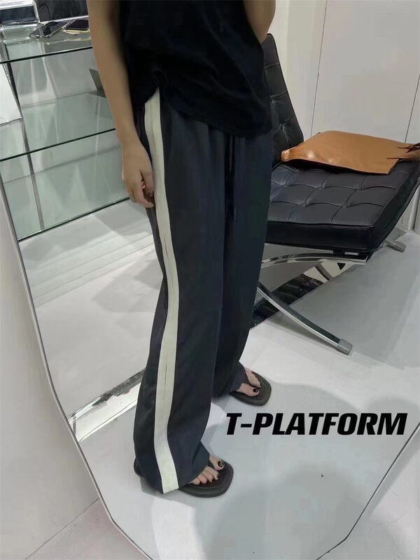 Original price 98.99! 【T-PLATFORM】Contrast color side loose elastic waist casual pants 2879# CQW