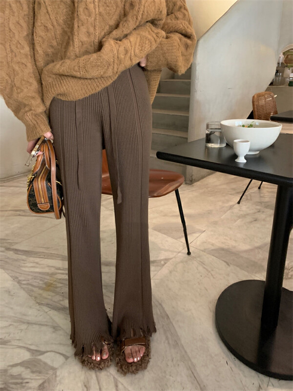 [Y.JIA Ijia] Korean version of gentle bandage tassel knitted trousers casual pants 680-1