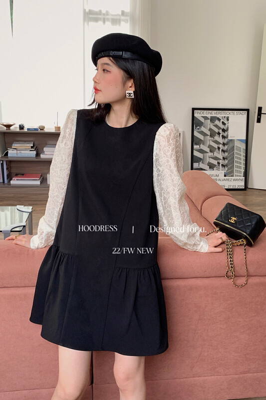 New in winter! [Fire HOODRESS] Korean age-reducing stitching contrast embroidery doll dress 22547# JHY