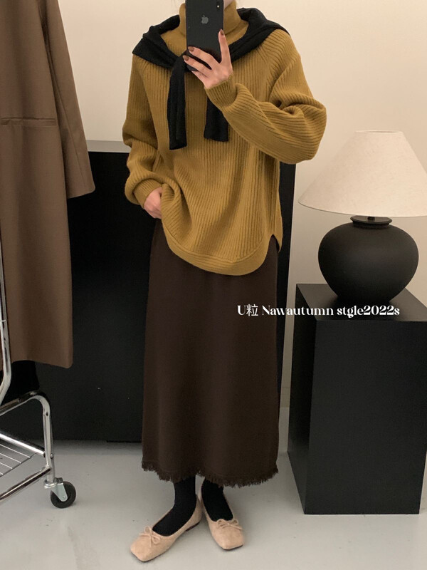 [U grain] Korea's new original side slit pullover sweater 1760