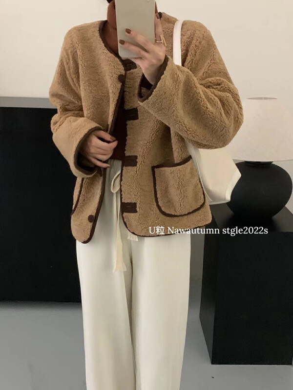 [U grain] Personalized Korean version of the edging and fur coat short coat 06551