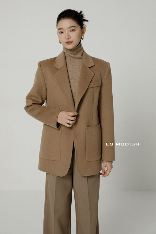 【ES MODISH】Korean style temperament suit collar wool jacket (with belt) (content 100% wool) JK2031A# CQW