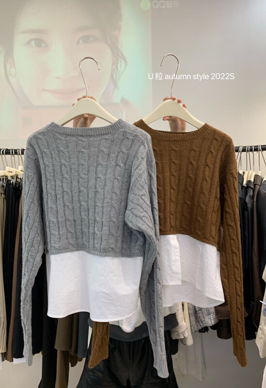 【U grain】Simple stitching design feeling warm sweater 1726# FHX