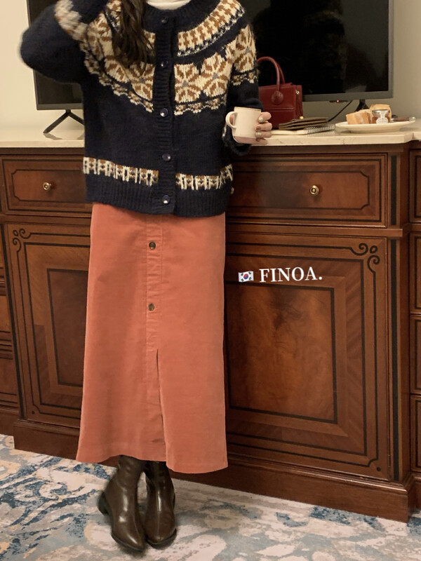 【FINOA】Jan Han button slit straight tube solid color all-match skirt 10838