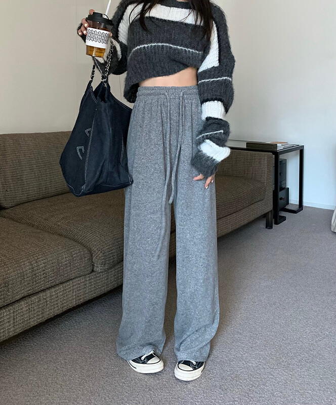 [Y.JIA Yijia] temperament all-match elastic waist bandage straight tube thin wide-leg pants casual pants 7088