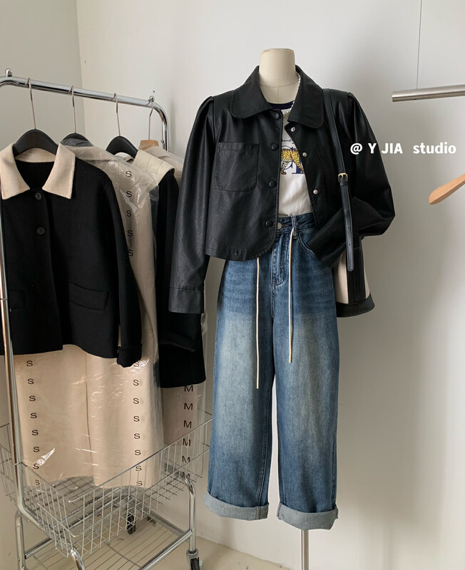[Y.JIA Ijia] Design sense of hot and small American street leather leather jacket 9099
