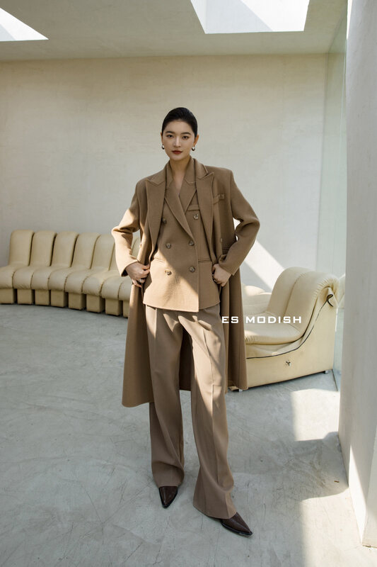 [ES MODISH] Double-sided woolen coat with suit collar + sleeveless all-match Korean vest set (including 100% wool) SET2033A# CQW