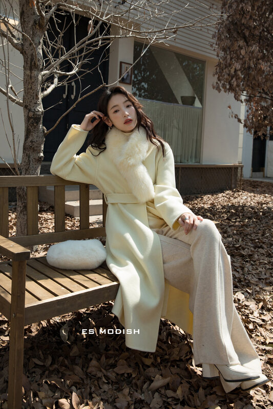 【ES MODISH】Double-sided woolen coat with detachable real fox fur (with 100% wool) JK2036A# CQW