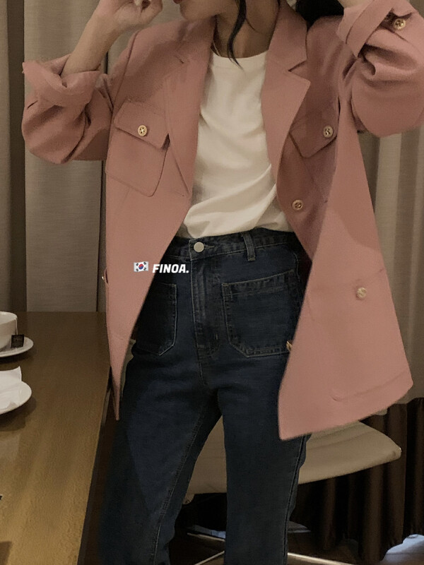 [FINOA] commuter fashion atmosphere lapel metal breasted loose suit 10796