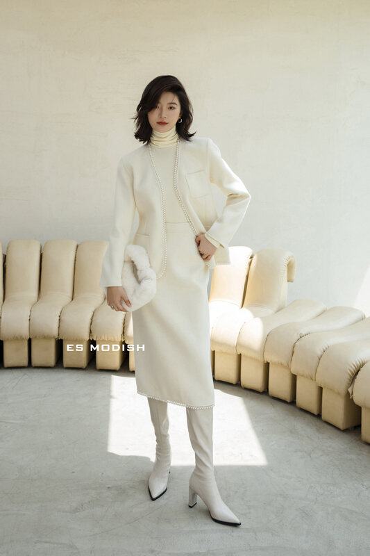 【ES MODISH】Open-cut fashion all-match wool coat + high waist skirt suit (including 100% wool) SET2019B# CQW
