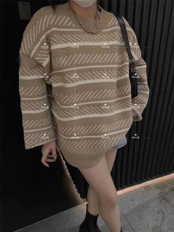 [Korean C Home] Striped Large Loose Warm Sweater 0846# PCZ