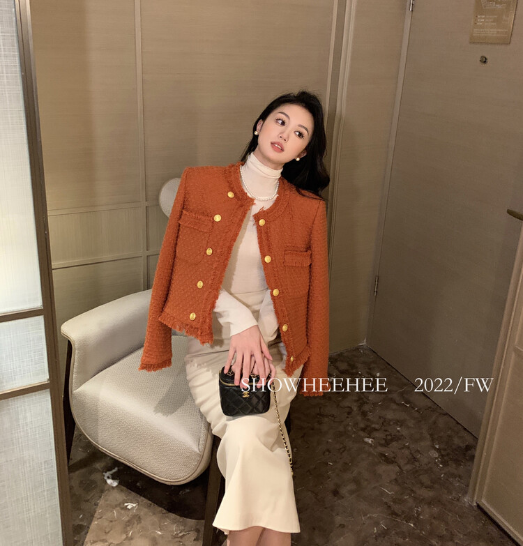 【Xiu Xixi】French retro Korean style ladies high-end round neck all-match short coat 398-1# JHY