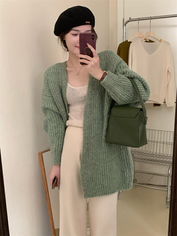 [Y.JIA] Lazy style thick line V-neck solid color sweater 752