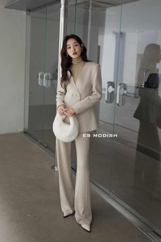 New in winter!【ES MODISH】European and American large V-neck stand-up waisted wool coat (only for coats) JK2029A# CQW
