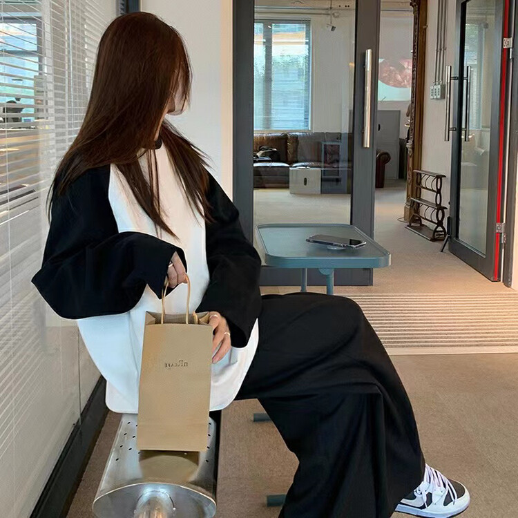 【ARE STUDIO】Simple and versatile round neck color matching long-sleeved T-shirt 92272# OZQ