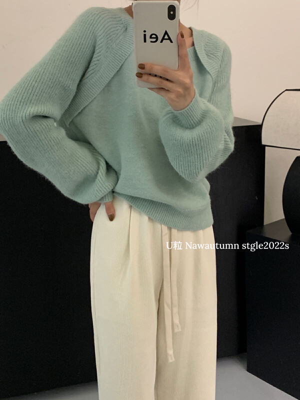 [U grain] Korean simple small fresh wind fake two-piece vest sweater 05001
