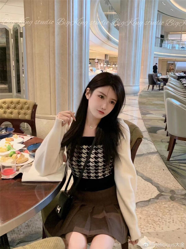 [Korean C home] Square collar houndstooth warm sweater YS2-3615# PCZ