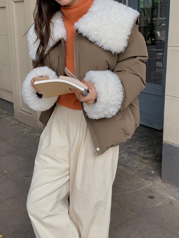 【FINOA】Korean style large lapel long hair thick warm down jacket jacket 1392# JHY