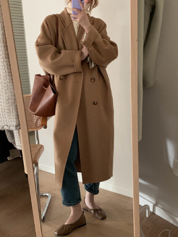 Live ③! [Y.JIA Ijia] Korean version of the temperament casual lapel double-breasted wool coat wool coat 55053