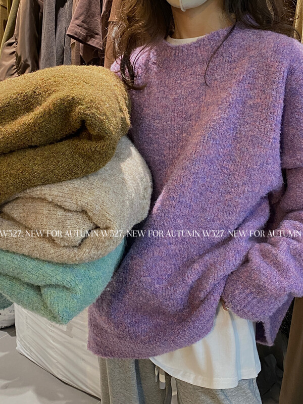 【W327.】Korean style coarse woven woolen loop yarn warm sweater 0318# CQW
