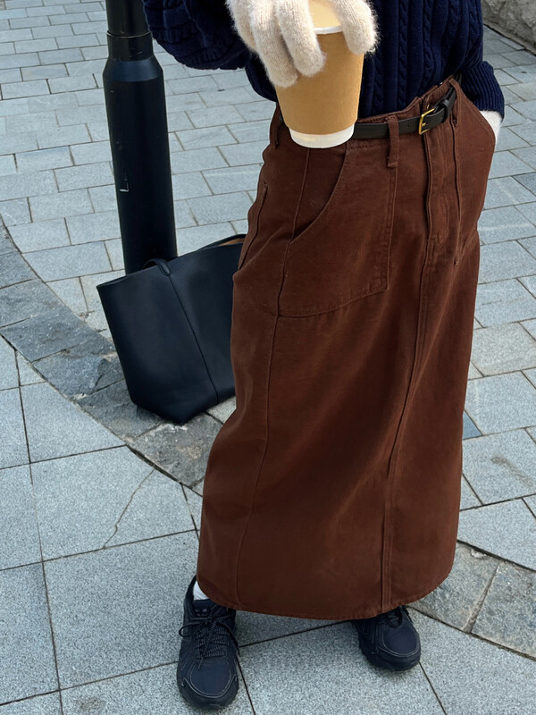 【EVER TRUE】Solid Color High Waist Slit Comfort Skirt (with Belt) 36056# CLS