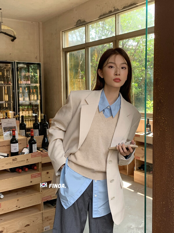 Original price 167.94! [FINOA] Korean version of simple temperament high-end solid color suit 10678# JHY