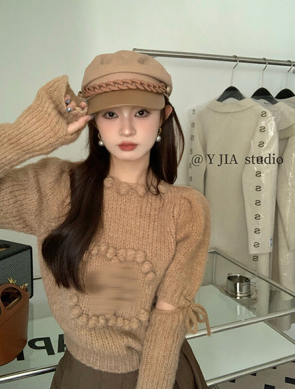 【Y.JIA Ijia】Xiaoxiang Candy Color Puff Sleeve Chain Link Sweater YS1-659