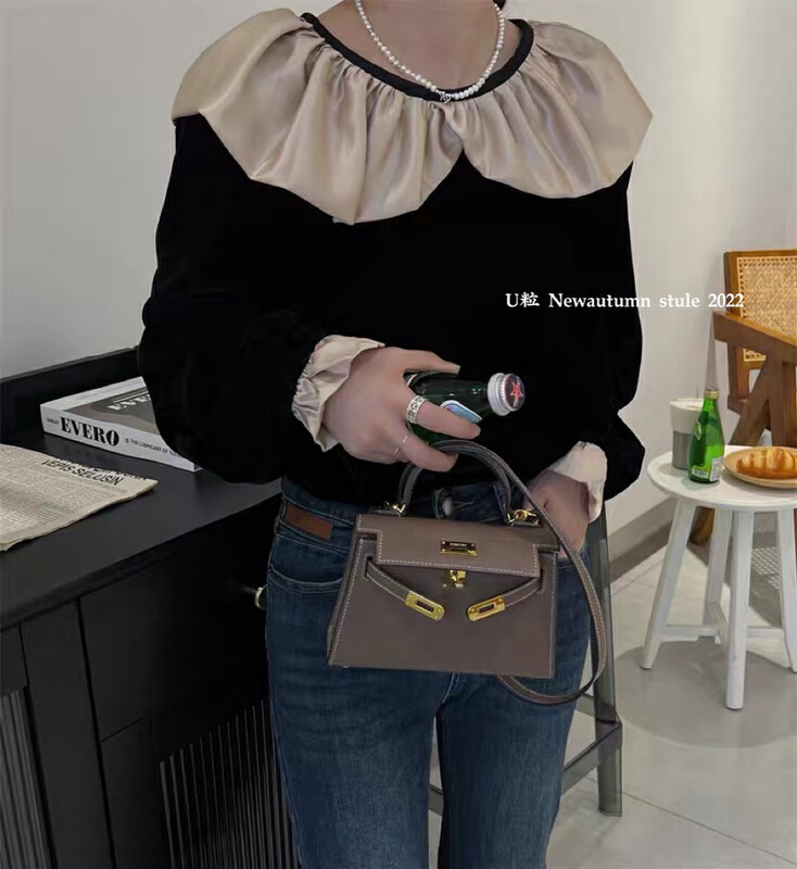 [U grain] Gold velvet doll collar top small shirt lady simple wind small shirt 1068